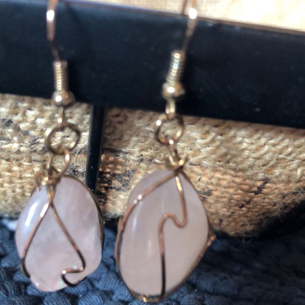 Wire wrapped rose quart earrings